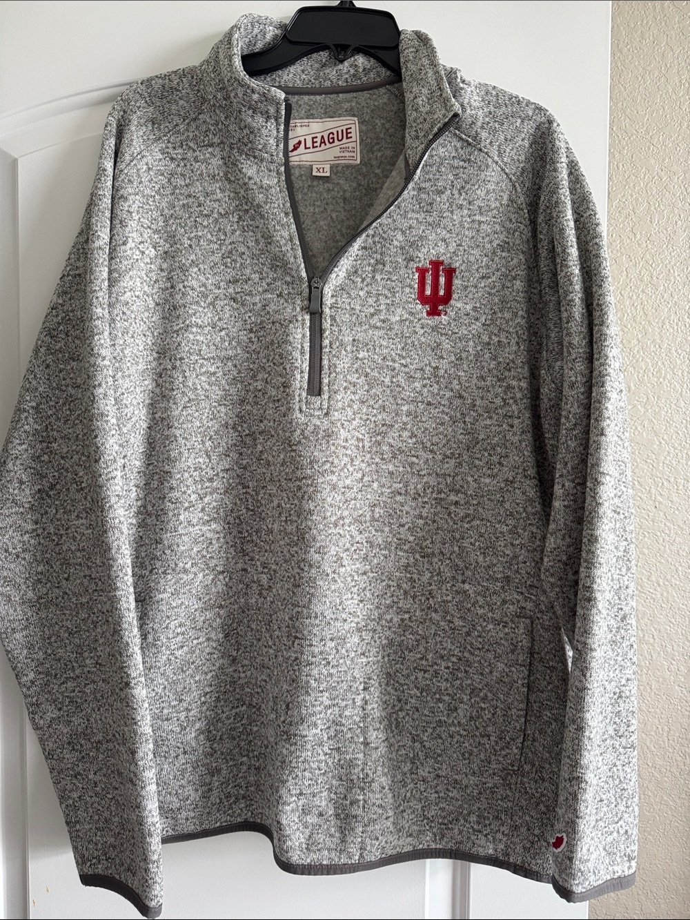 League Gray Quarter-Zip Pullover with Red IU Logo